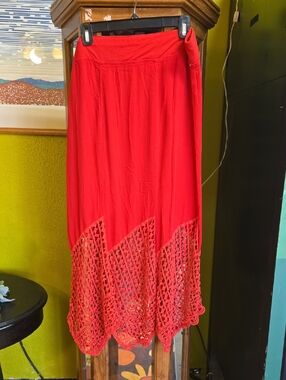XCVI Red Maxi Skirt with Crochet Hem